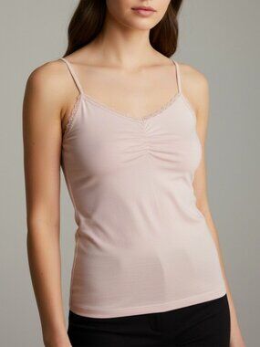 Victoria’s Secret Y2K Pink Lace Trim Camisole Shelf Bra Stretch Nylon L